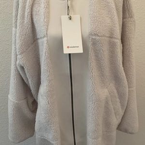 Lululemon Off white Opal Collarless Textured Sherpa Fleece Coat 12 Large NEW NWT